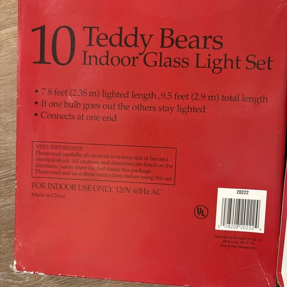 Glass Teddy Bear String Lights Holiday Time 4 Sets- 2 Work 7.8 Ft